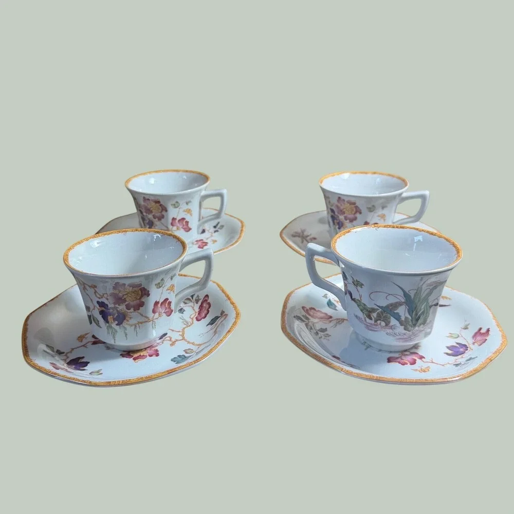 4 Wedgwood Devon Rose Demitasse Tea Cup and Saucer Bone China England Floral